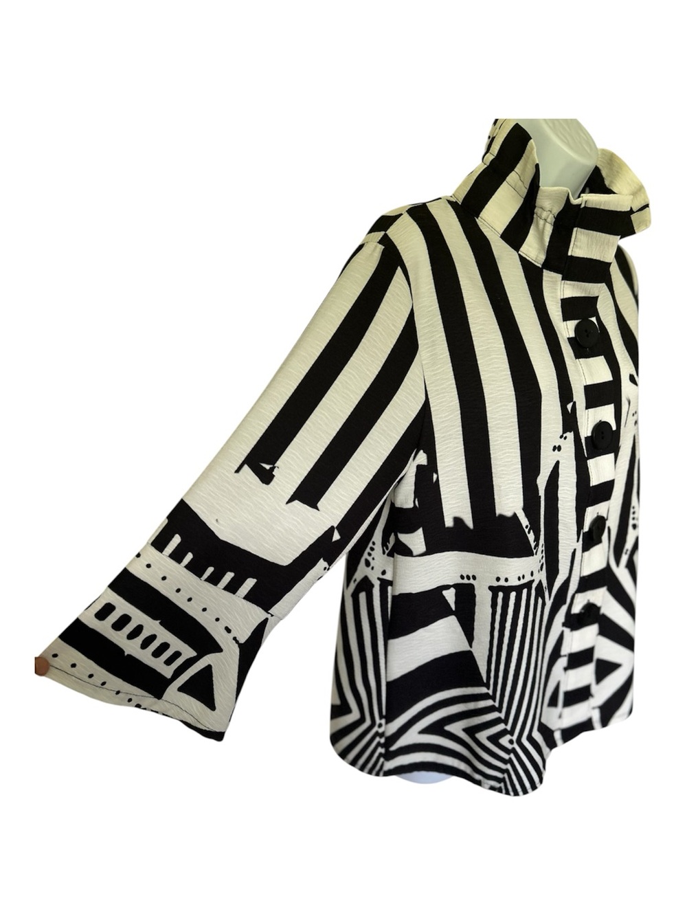 Damee Swing Jacket Black Ivory Abstract Geometric Wire Collar Artsy Excellent S - Picture 3 of 9